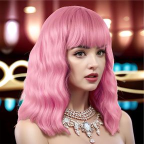 SHORT BOB WIGS WITH BANGS FOR WOMEN LOOSE WAVY WIG CURLY WAVY SHOULDER LENGTH BOB SYNTHETIC COSPLAY WIG FOR GIRL COLORFUL COSTUME