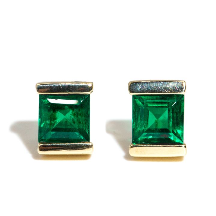 9ct Gold Synthetic Emerald Stud Earrings,