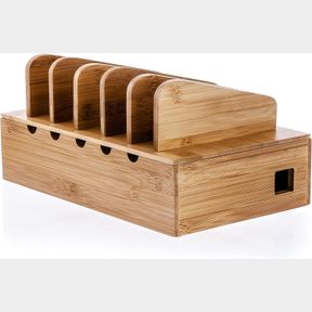 PROSUMER'S CHOICE NATURAL BAMBOO CHARGING STATION RACK FOR SMARTPHONES AND TABLETS | SIMPLE ALL-IN-ONE ORGANIZER, WITH REMOVABLE D
