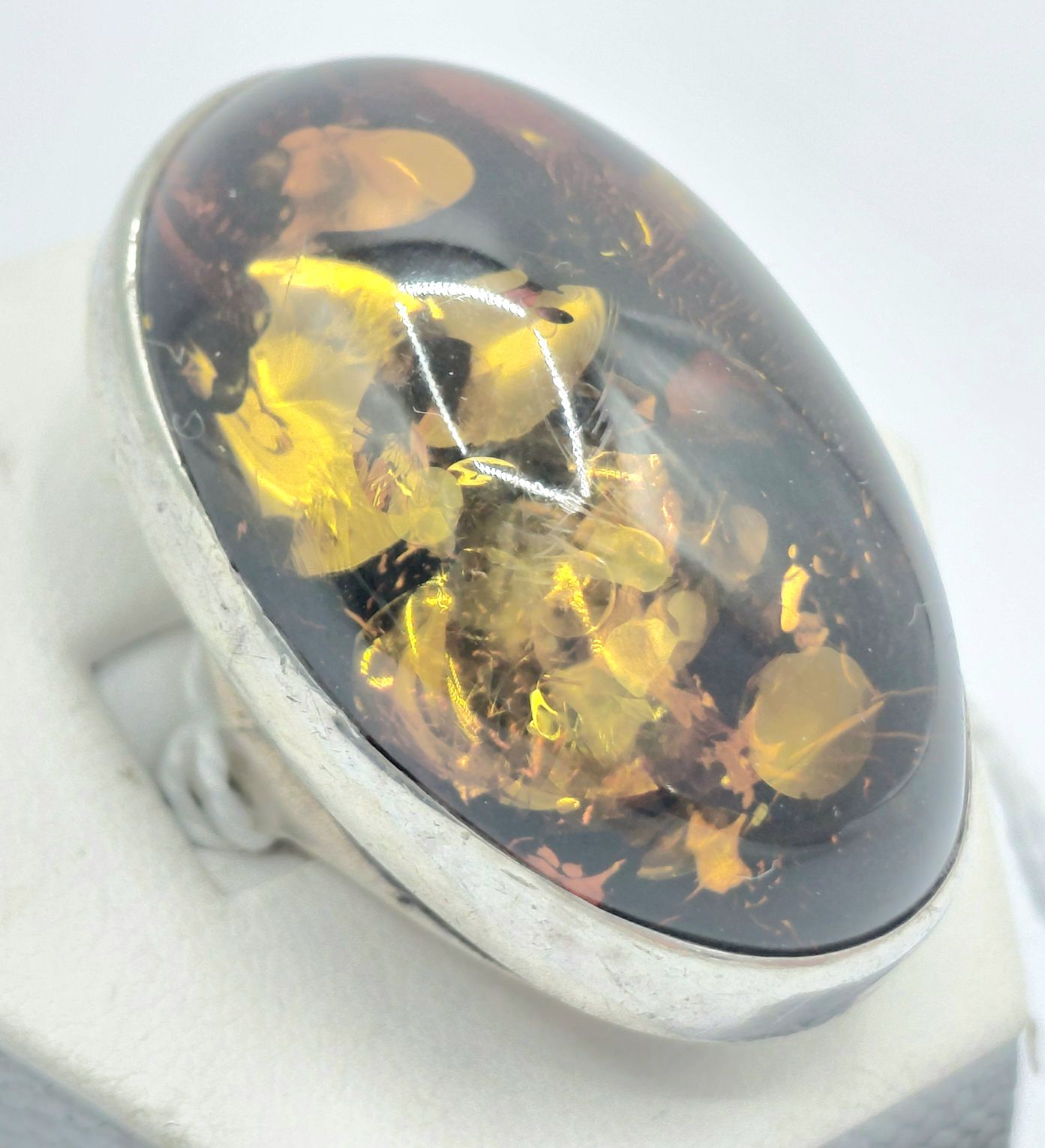 Silver And Amber Ring