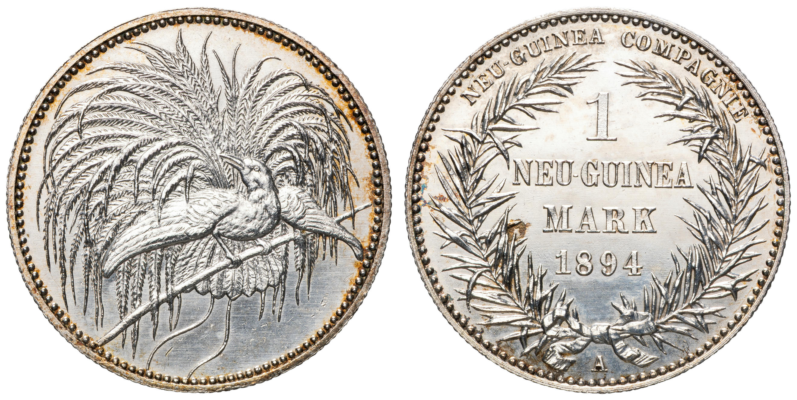 German New Guinea, Friedrich Wilhelm II, One Mark, 1894-A, aFDC