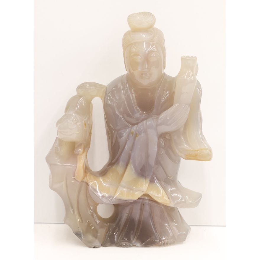 Chinese Agate Large Guanyin with Dog