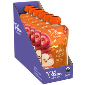 4 TO 4.9 OUNCES PLUM ORGANICS STAGE 2 ORGANIC BABY FOOD POUCHES: APPLE AND CARROT - 4 OZ 6 PACK (PACK OF 2)