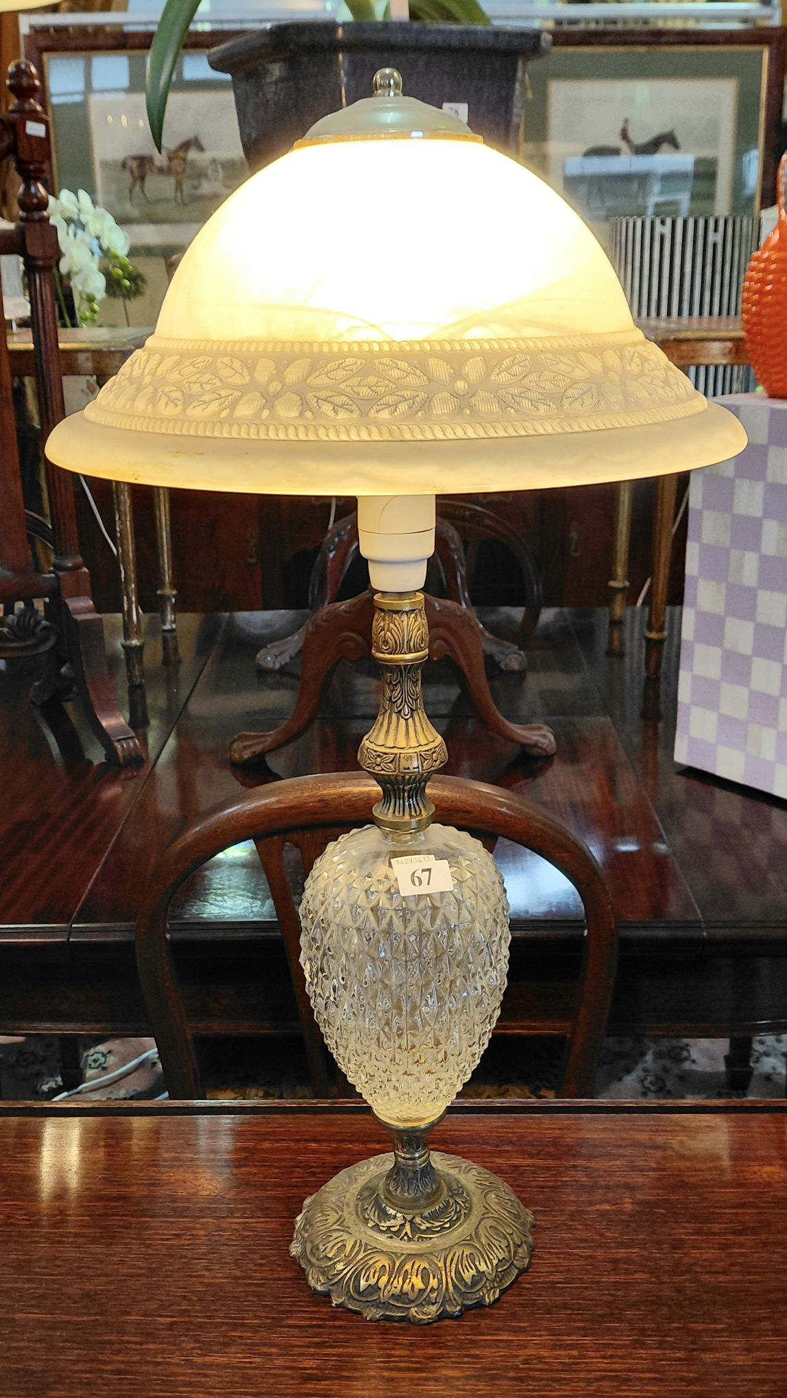67 · BRASS AND GLASS LAMP
