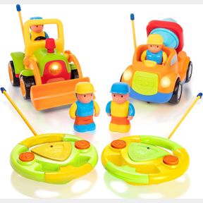 PREXTEX REMOTE CONTROL CAR (2 PACK) TODDLER TOYS FOR 3 YEAR OLD BOYS & GIRLS - TRUCK AND TRACTOR RC CARS FOR TODDLERS - BIRTHDAY F