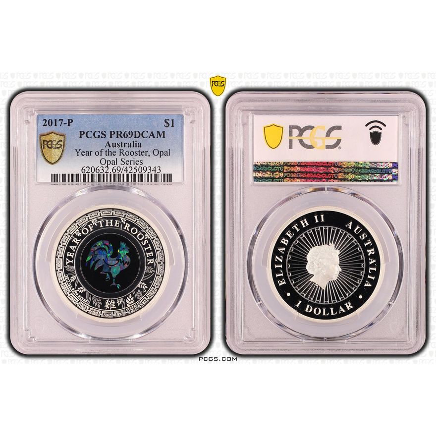 Year of the Rooster Opal Ag, One Dollar, 2017-P, PCGS PR69DCAM