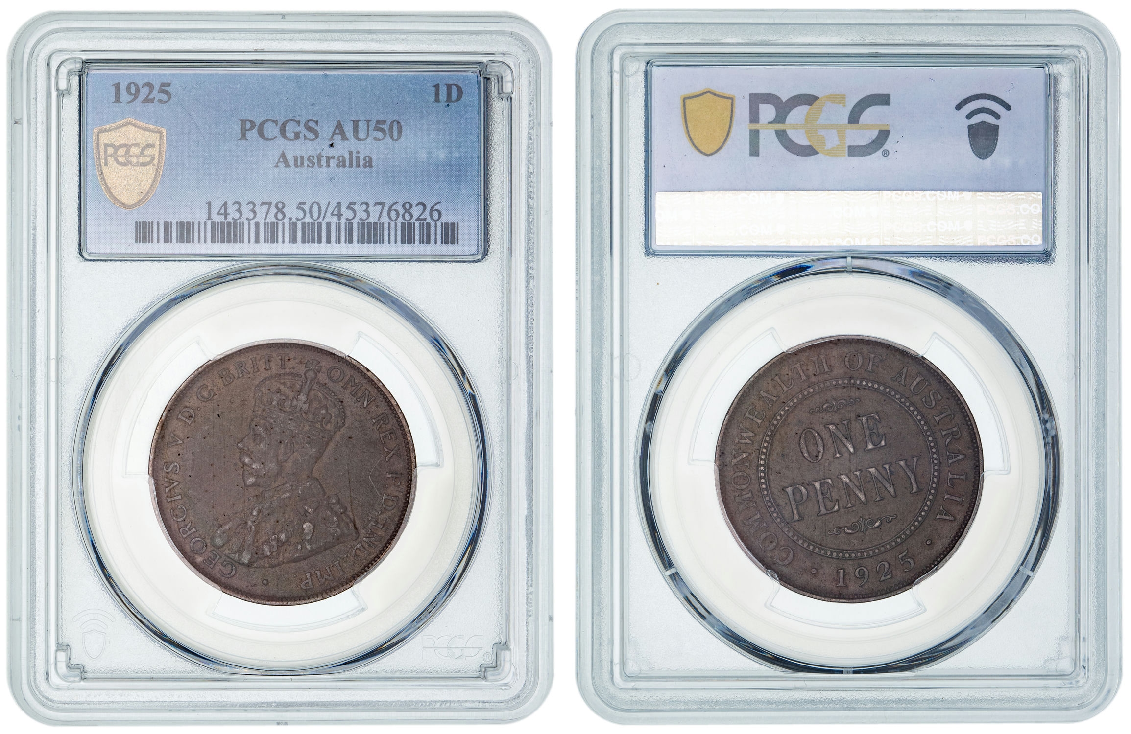 George V, Penny, 1925, PCGS AU 50