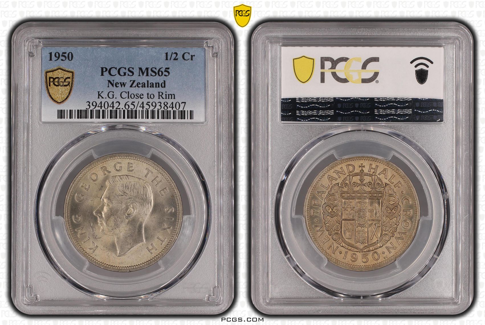 1950 New Zealand 1/2 Crown K.G. Close to Rim PCGS - MS65 -407