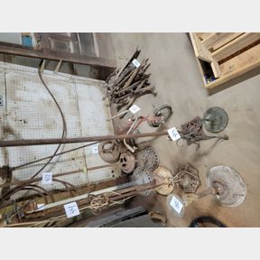 Antique pole lamp, metal table lamp and brass base