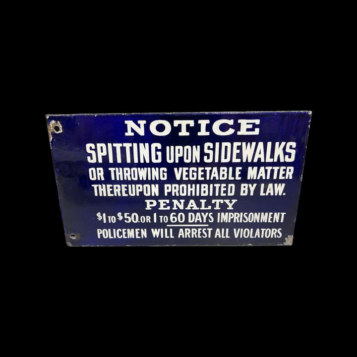 DSP Spitting Upon Sidewalks Throwing Vegetable Matter Imprisonment Porcelain Sign