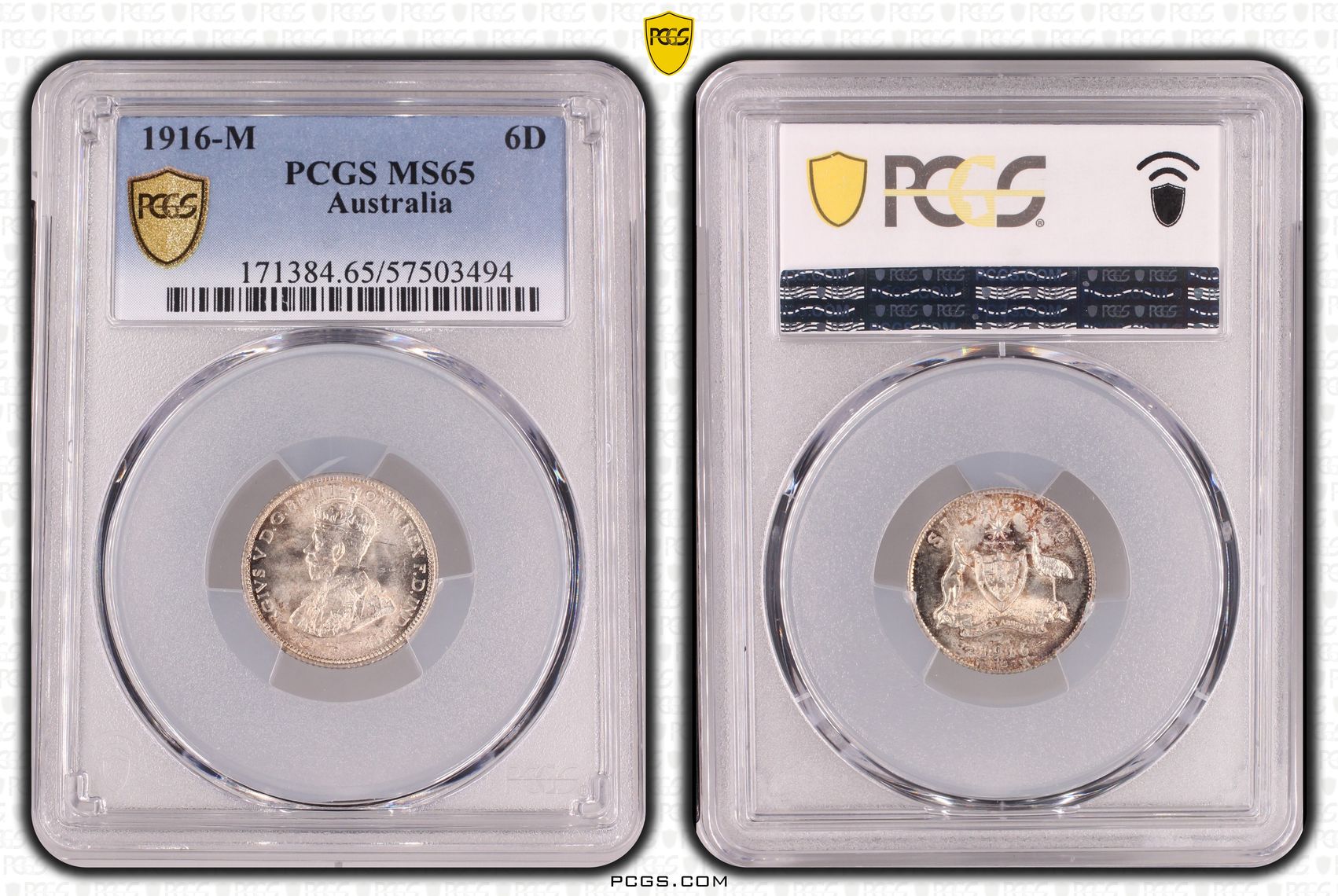 George V, Sixpence, 1916-M, PCGS MS65