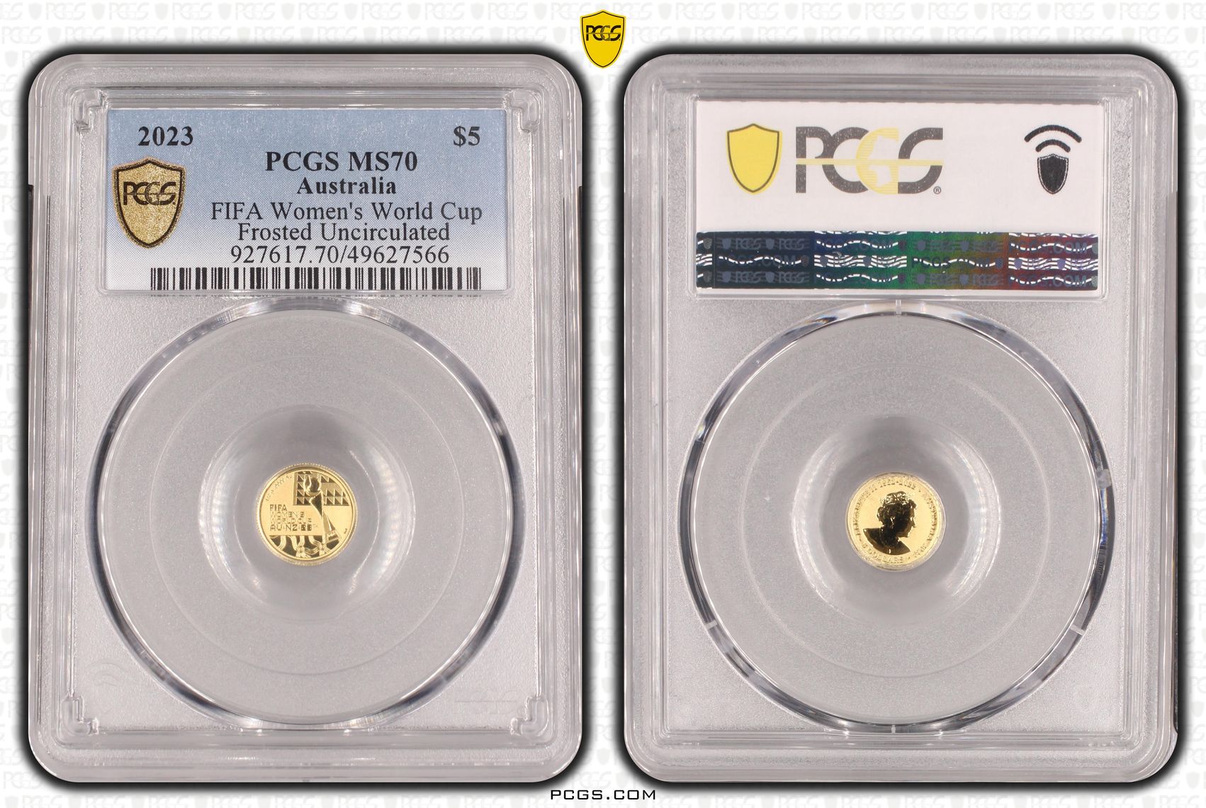 FIFA Women's World Cup Frosted Uncirculated 0.5g Gold POP 3/0, Five Dollar, 2023, PCGS MS70