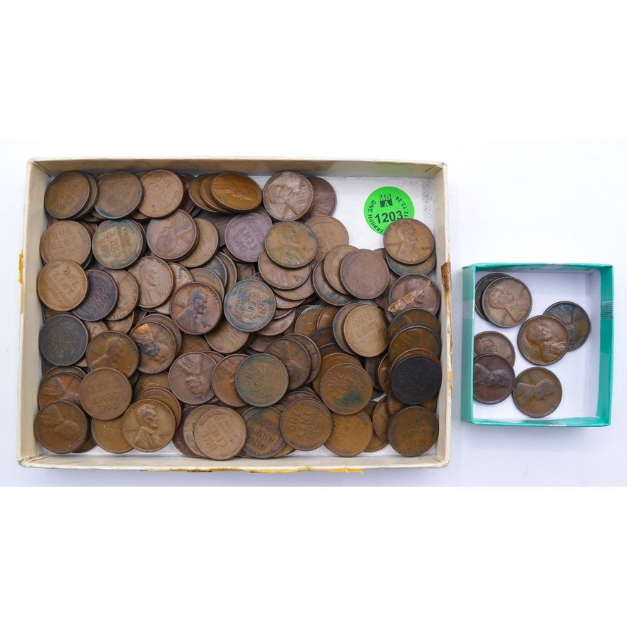 Box Old US Wheat Cents with Some Key Dates
