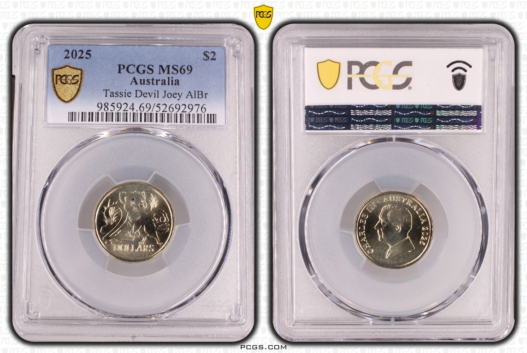 Tassie Devil Joey AlBr, POP 6/0, Two Dollar, 2025, PCGS MS69