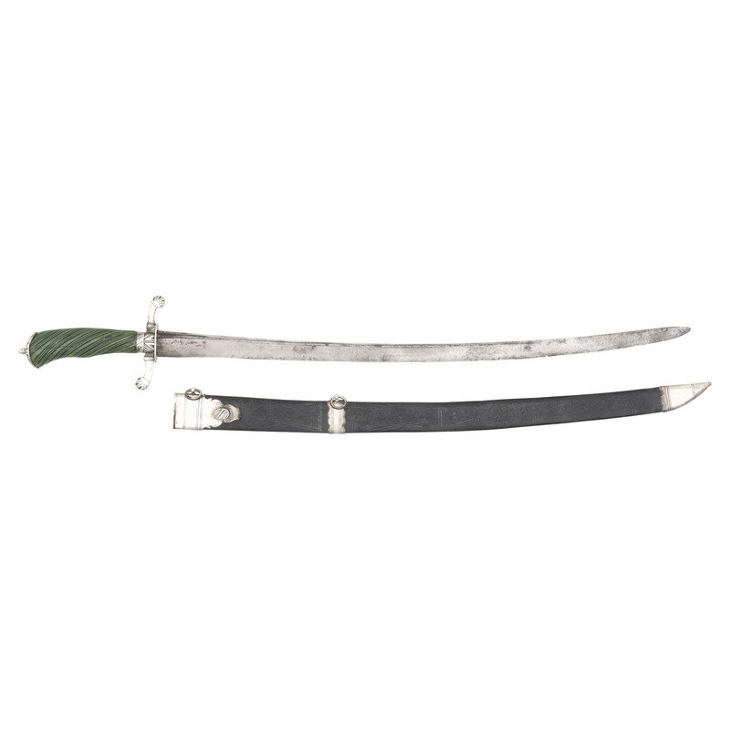 18th Century Silver Mounted Cuttoe with Green Dyed Spiral Grip
