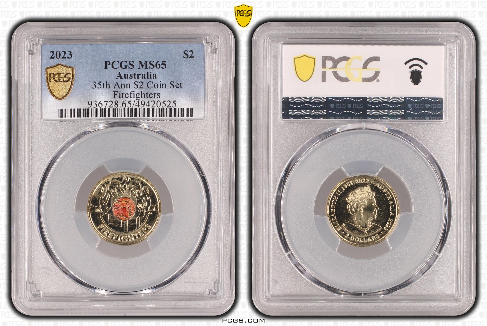 Elizabeth II, 35th Ann $2 Coin Set - Firefighters, Two Dollar, 2023, PCGS MS65