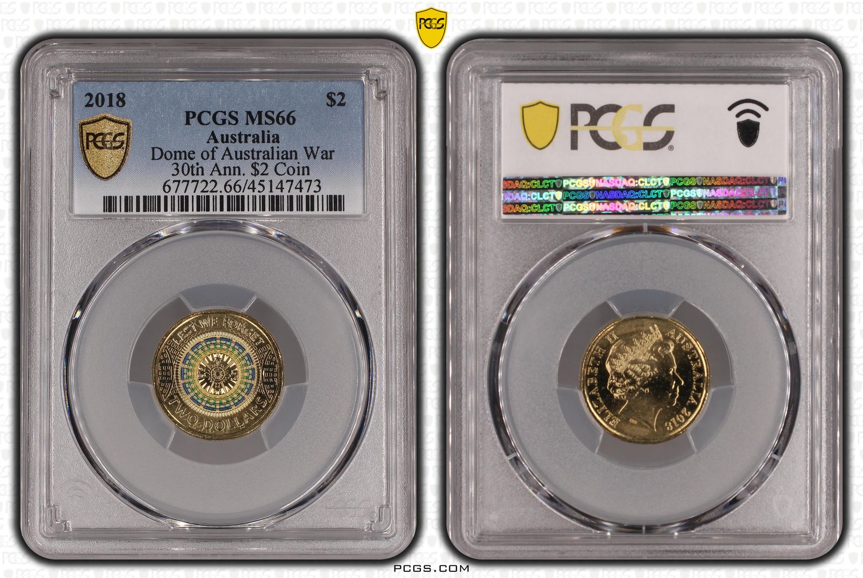 2018 Australia Two Dollar, $2 Dome of Australian War Memorial 30th Ann. $2 Coin PCGS - MS66 -473