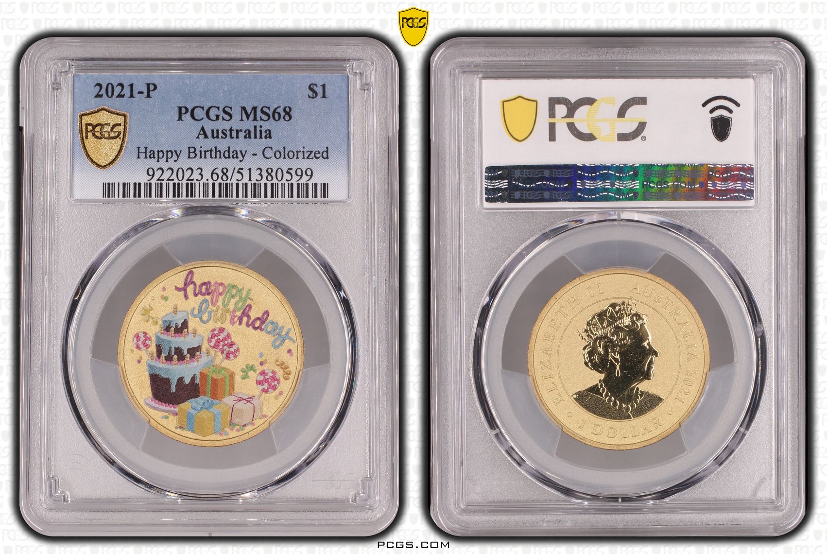 Happy Birthday - Colorized, One Dollar, 2021-P, PCGS MS68