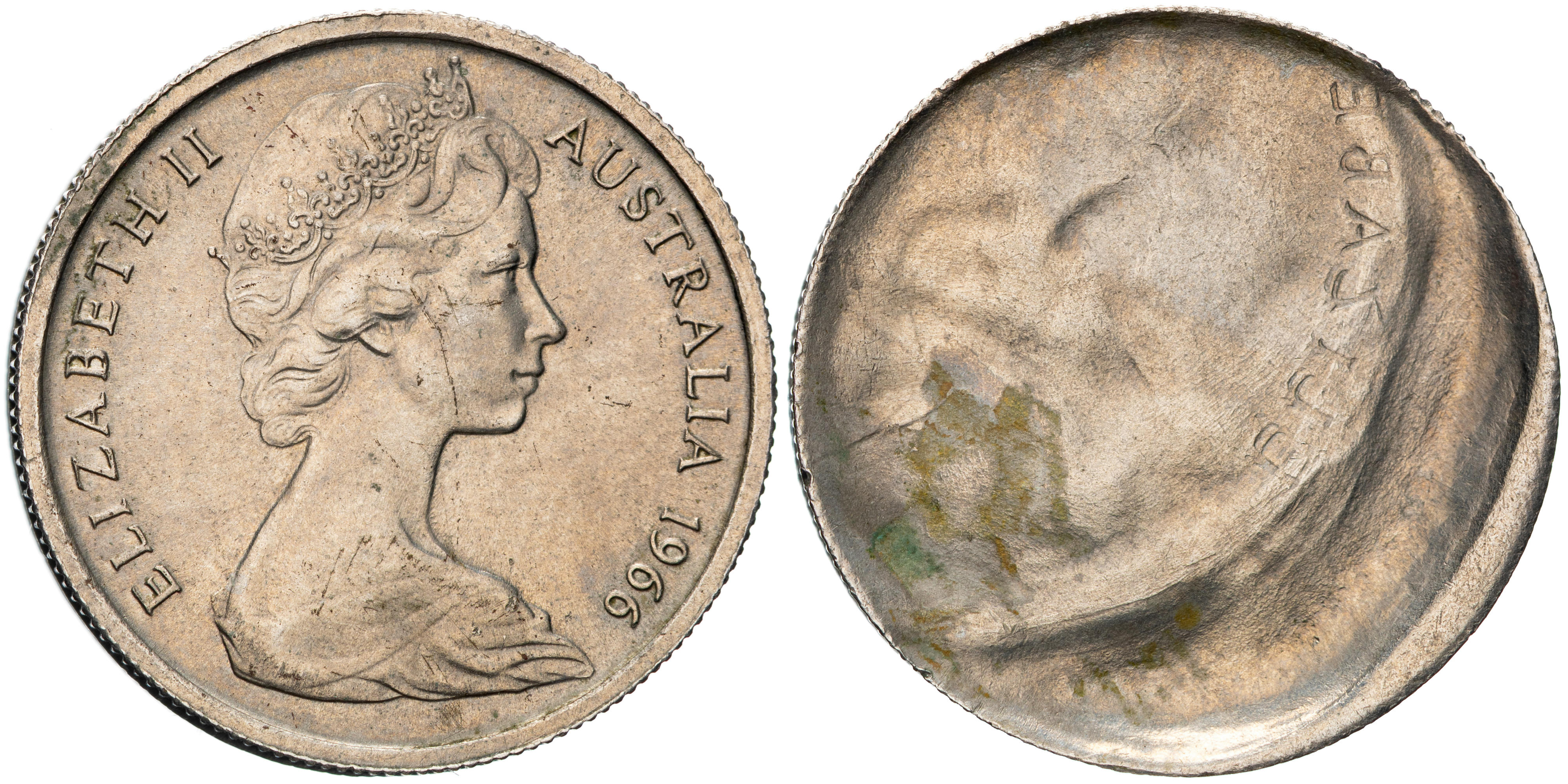 292 · Elizabeth II, Off-Centre Reverse Mis-strike, Five Cents, 1966,  EF