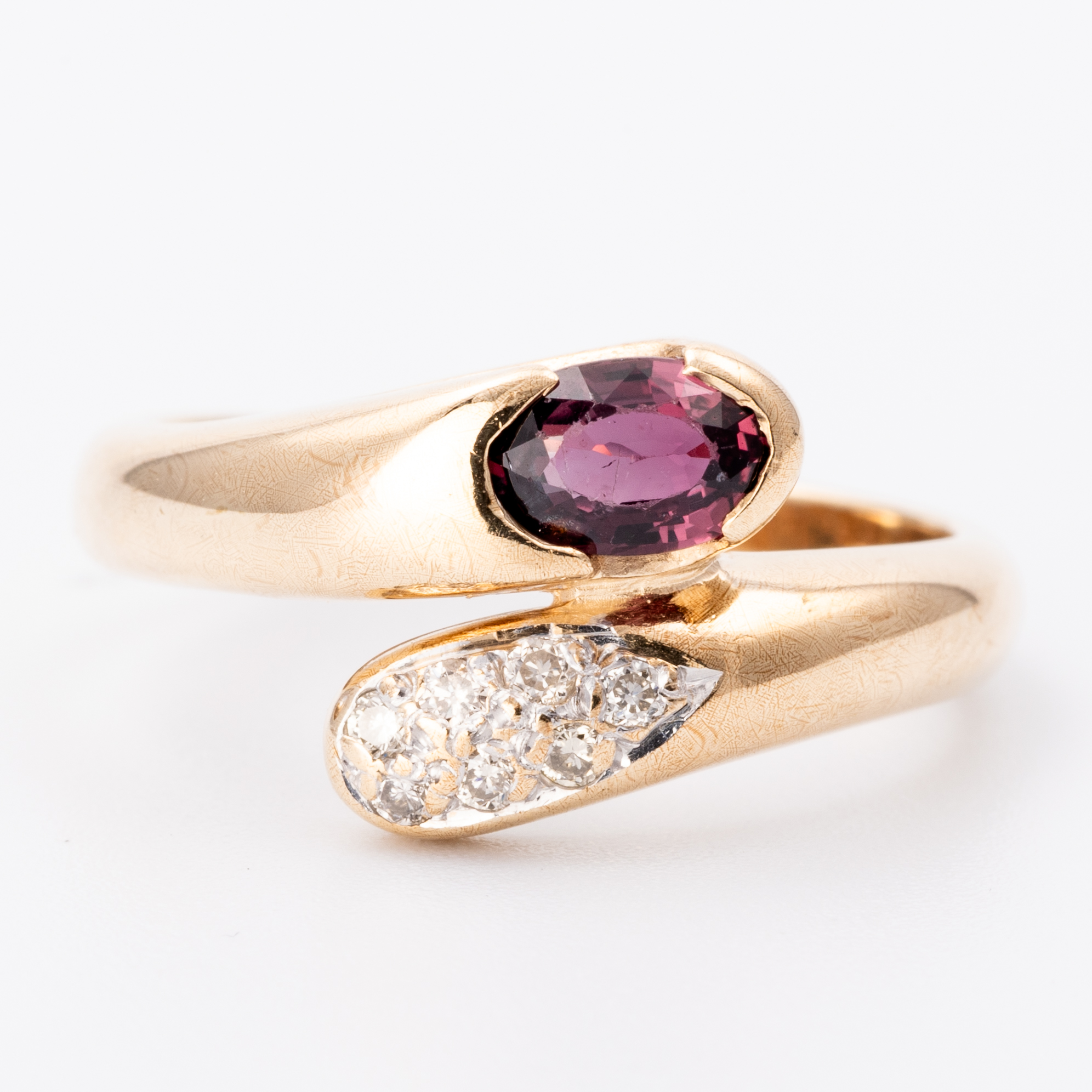 249 · Garnet & Diamond Crossover Ring 9ct Gold
