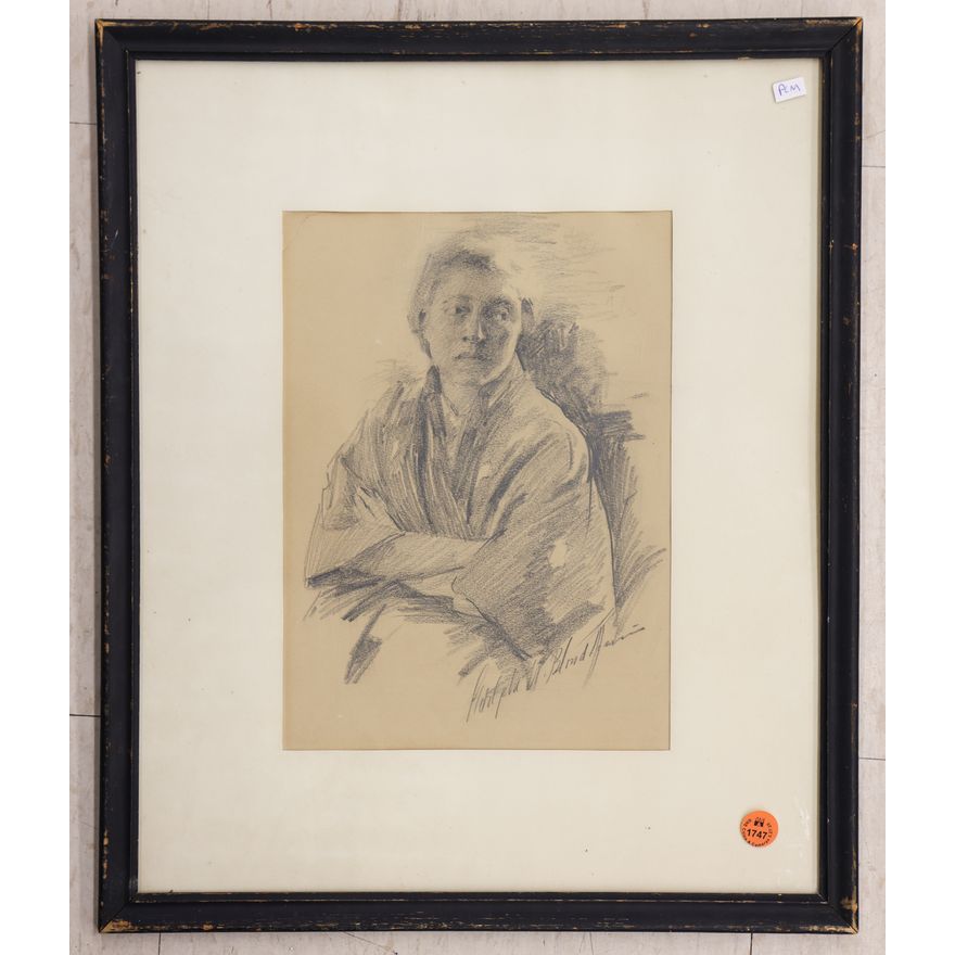 Adolph Blondheim (PA) Graphite Drawing of Women Framed 18''x15.5''