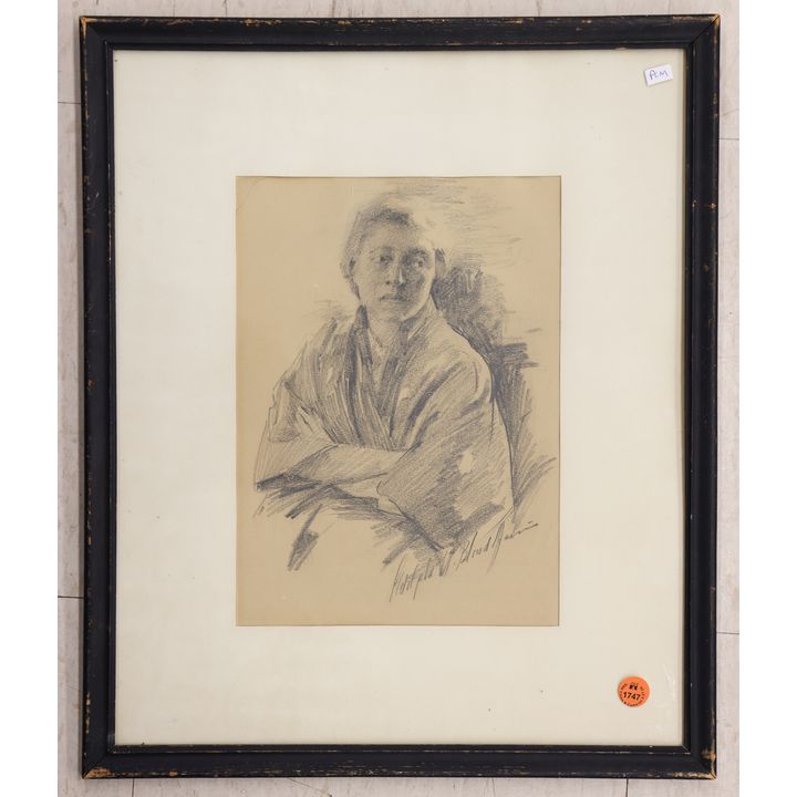 Adolph Blondheim (PA) Graphite Drawing of Women Framed 18''x15.5''