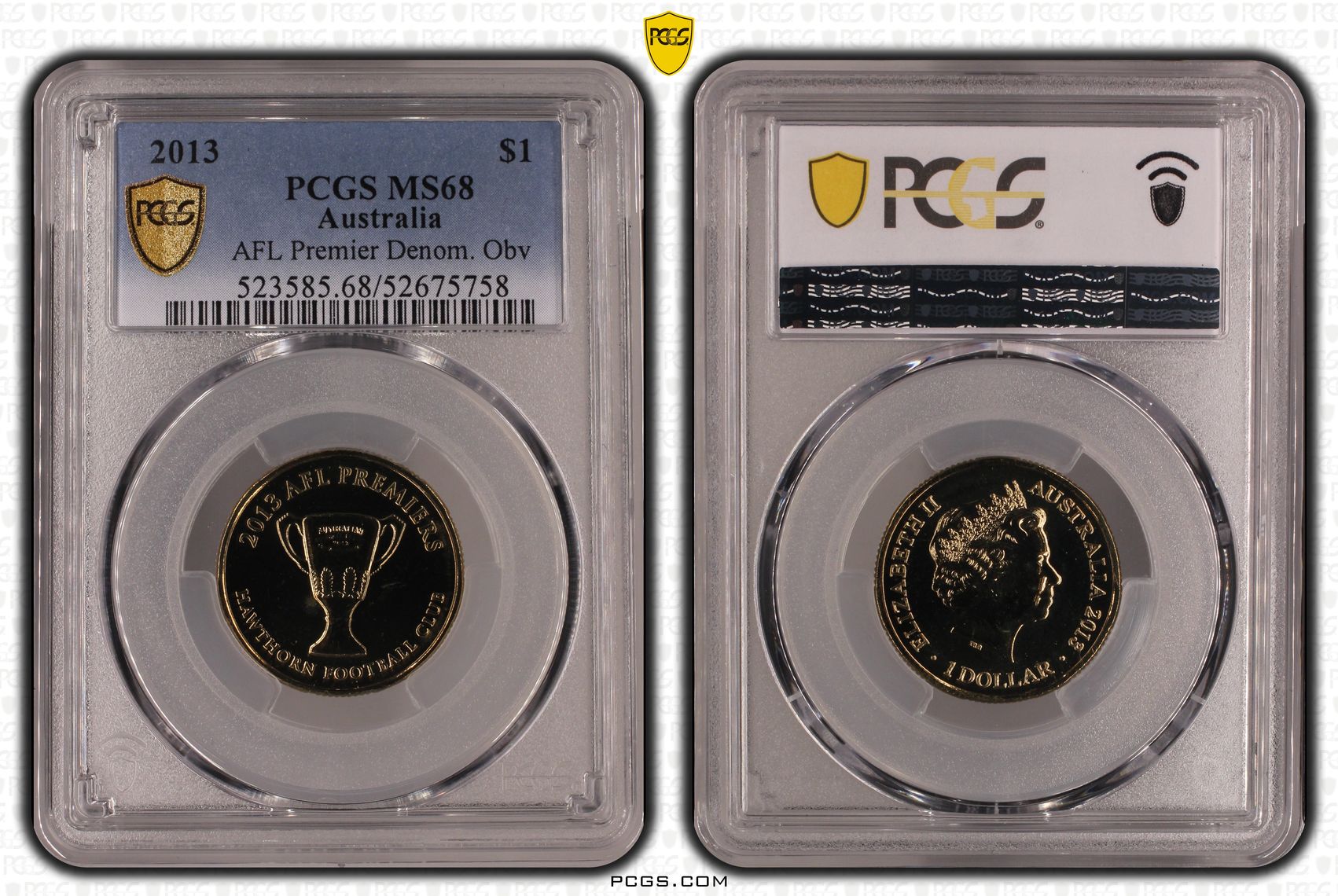 AFL Premier Denom. Obv, POP 13/0, One Dollar, 2013, PCGS MS68