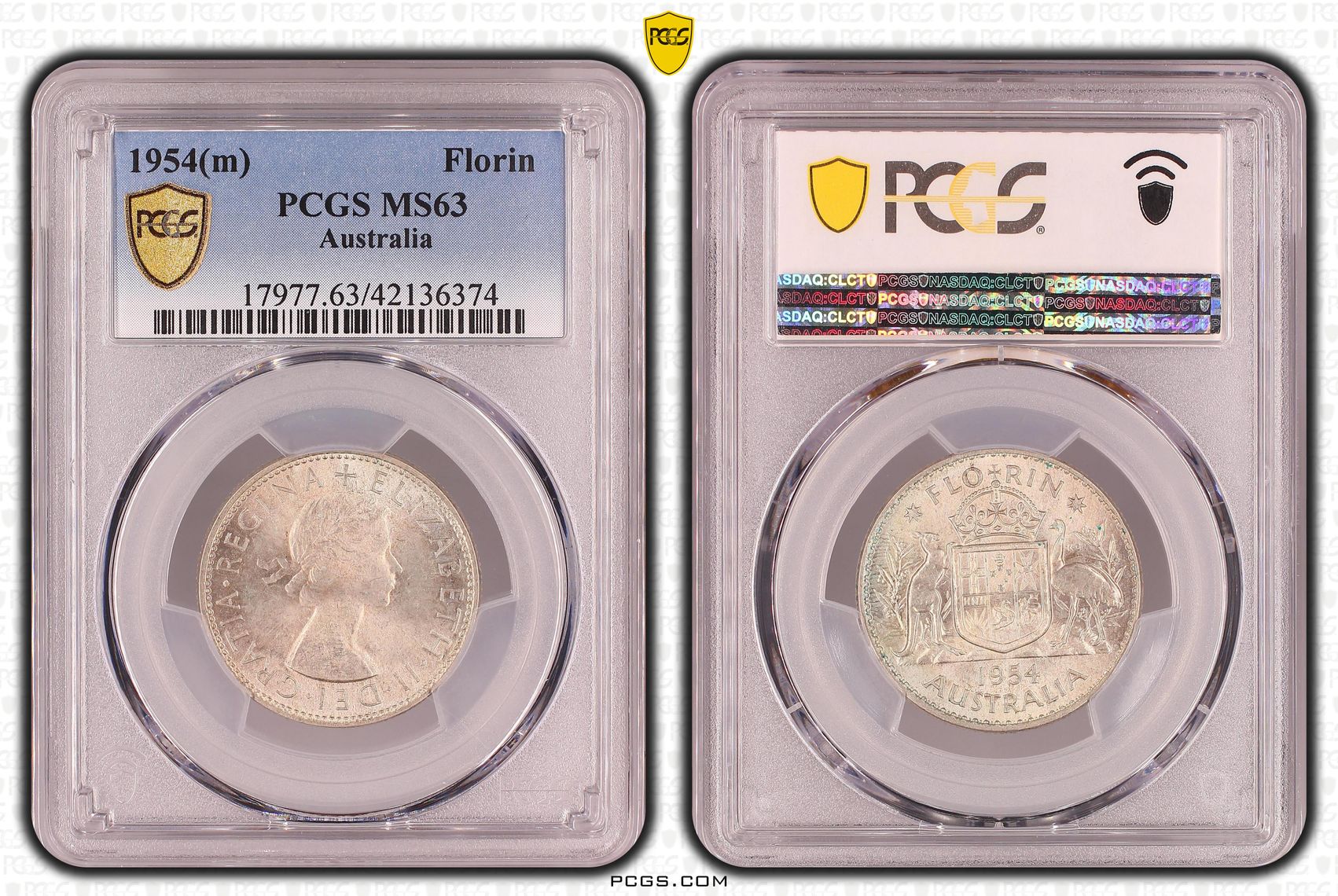 Elizabeth II, Florin, 1954(m), PCGS MS63