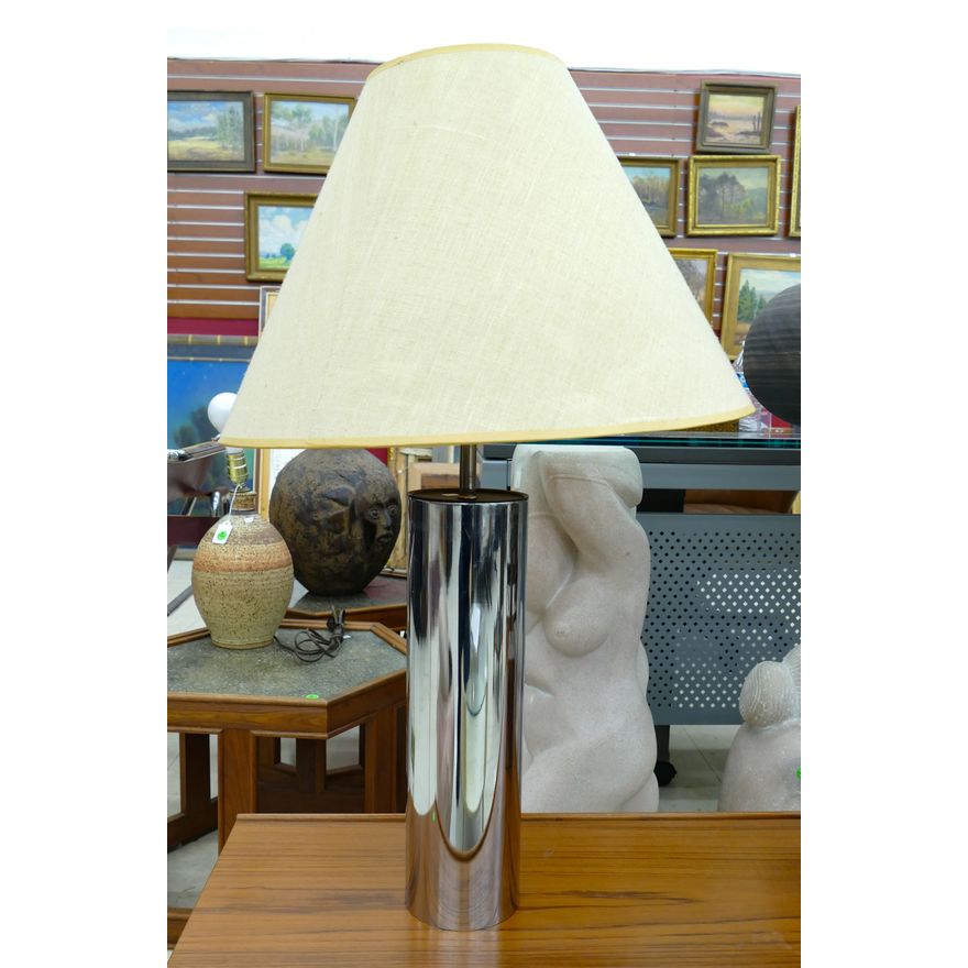Mid Century Chrome Cylinder Table Lamp 29''