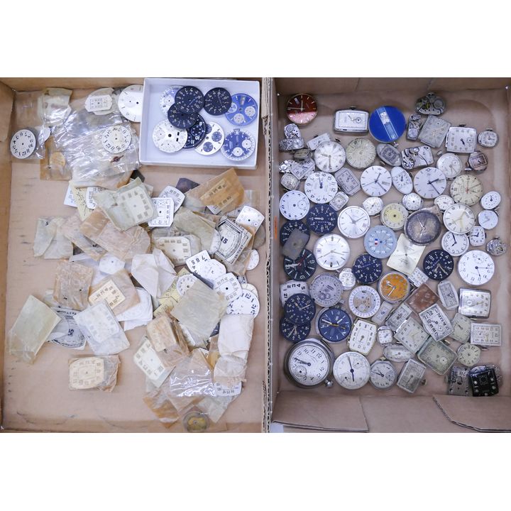 2 Boxes Vintage Wrist Watch Movements and Dials.