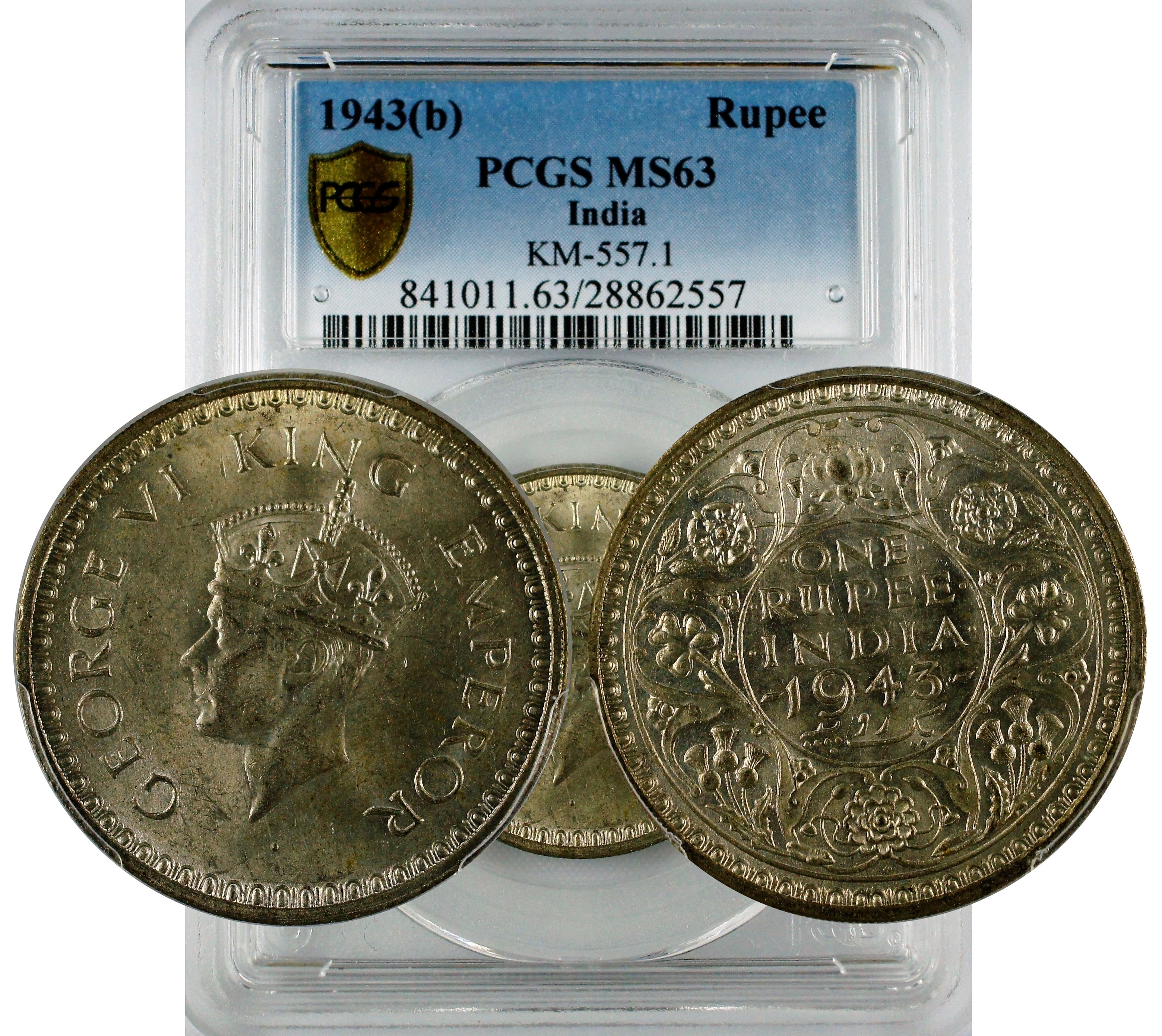 India 1943 B Rupee PCGS MS63