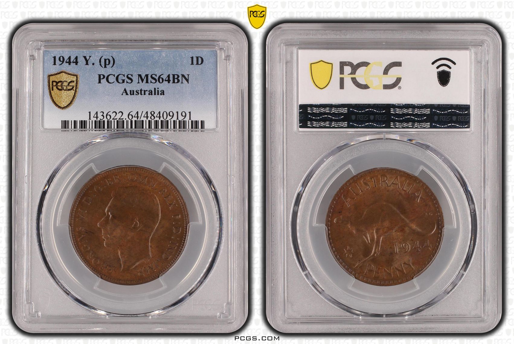 George VI, Penny, 1944, PCGS MS64BN