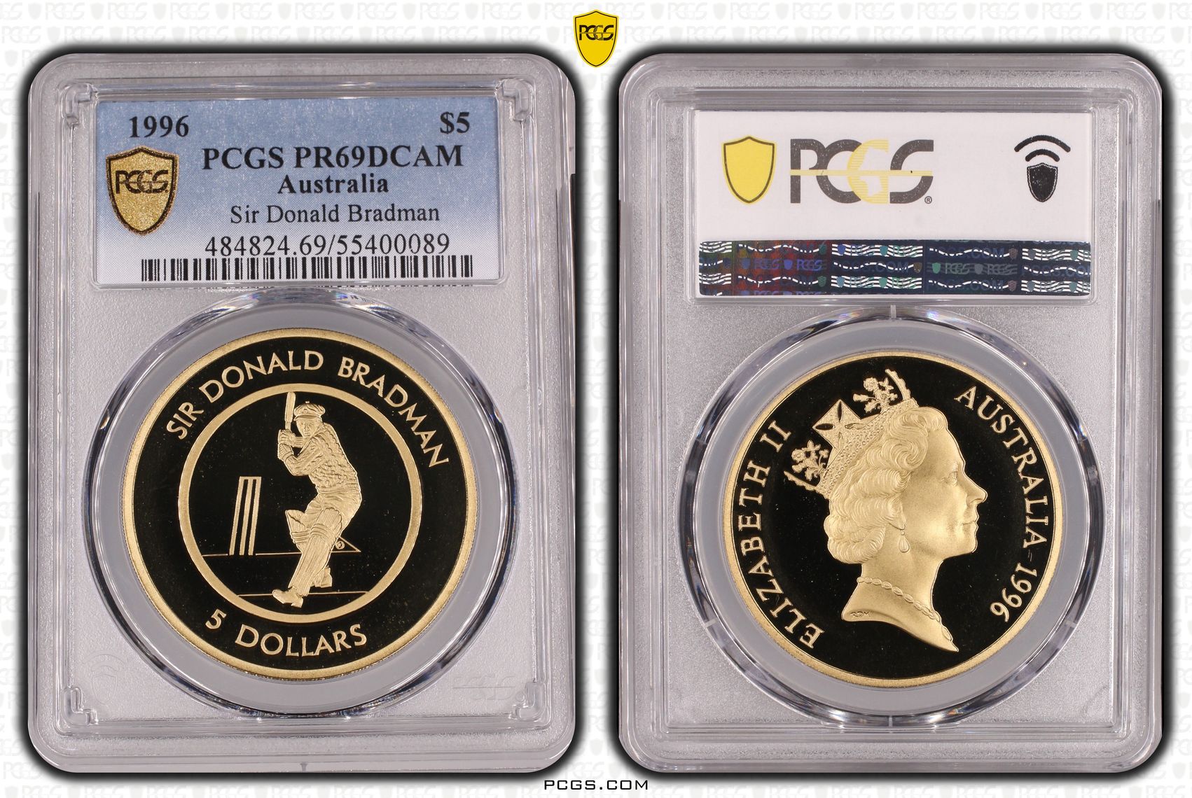 Sir Donald Bradman, Five Dollar, 1996, PR69DCAM