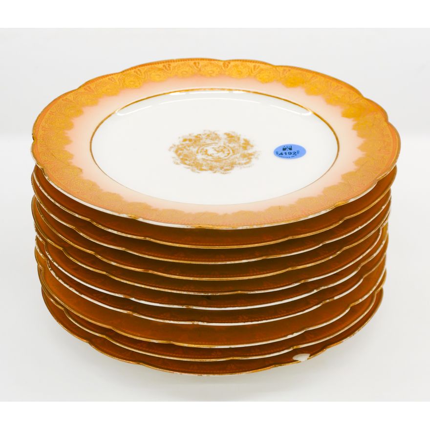 10pc M. Redon Limoges Gilt Plates 8.5''
