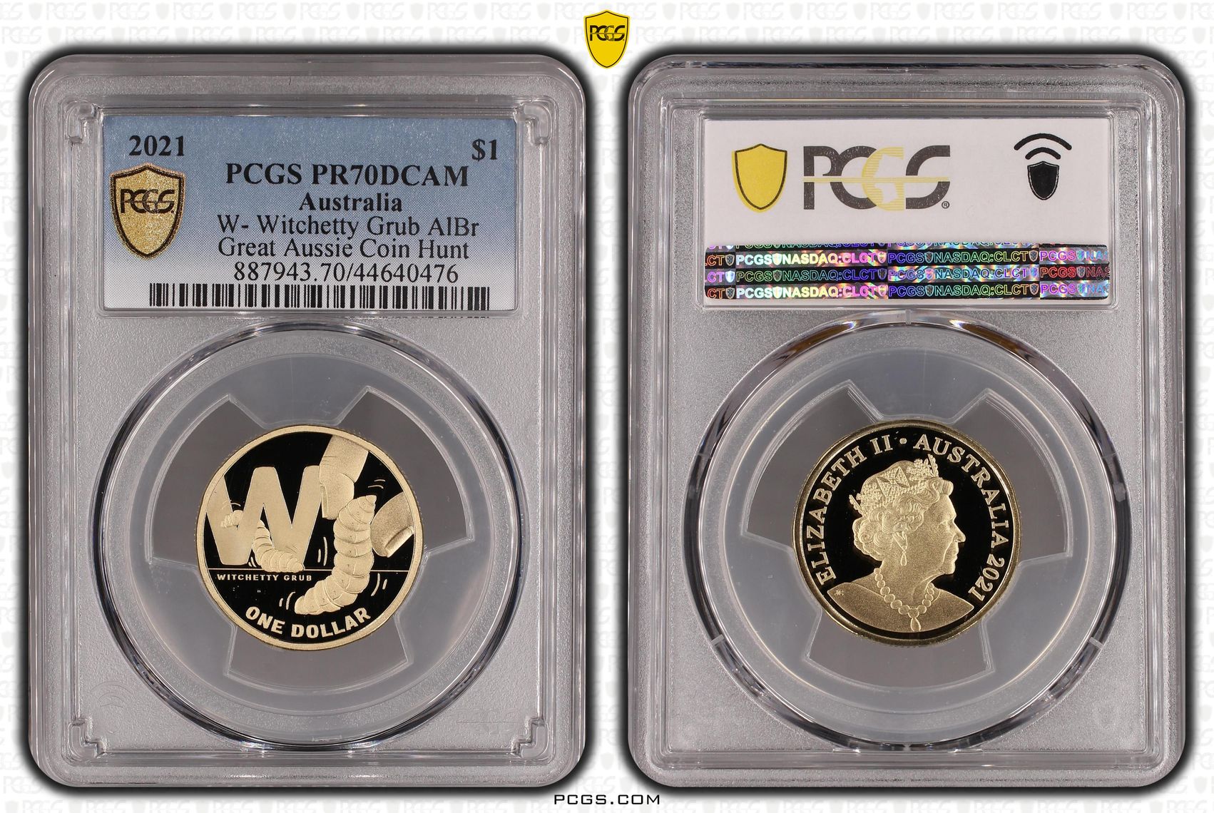 W- Witchetty Grub AlBr, One Dollar, 2021, PCGS PR70DCAM