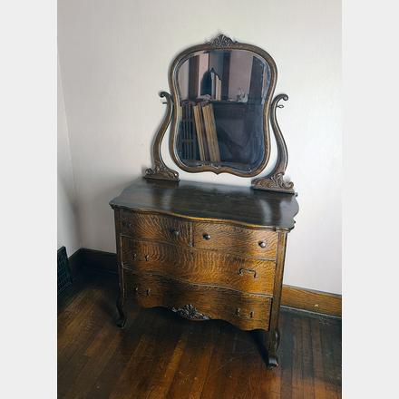 Antique Oak Dresser With Mirror, Antique Oak Dresser And Mirror