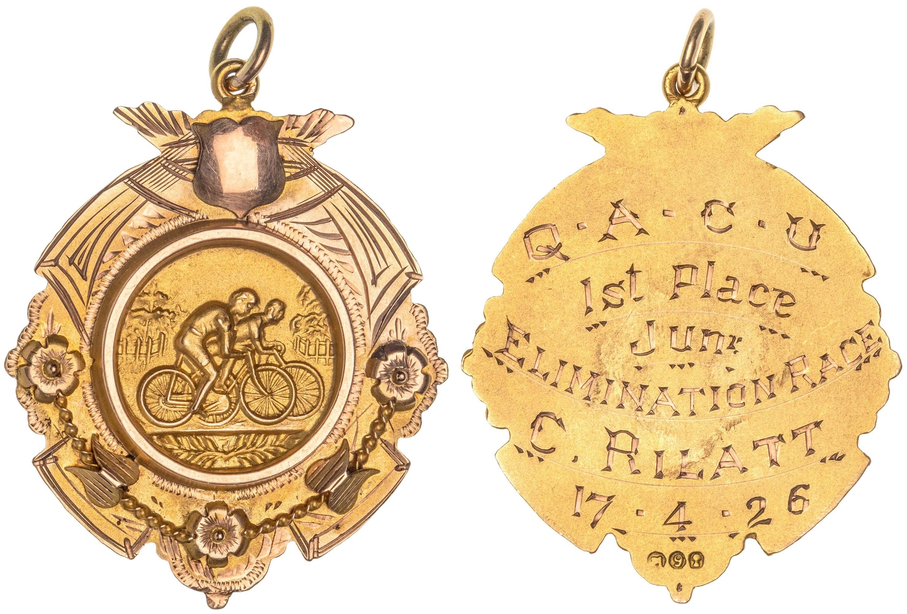 Queensland Amateur Cycling Union, Cycling Medal, 1926, VGC