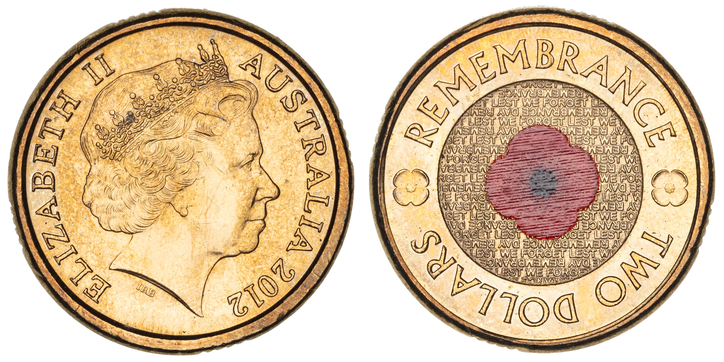 Elizabeth II, Remembrance Day Red Poppy, Two Dollars, 2012, EF