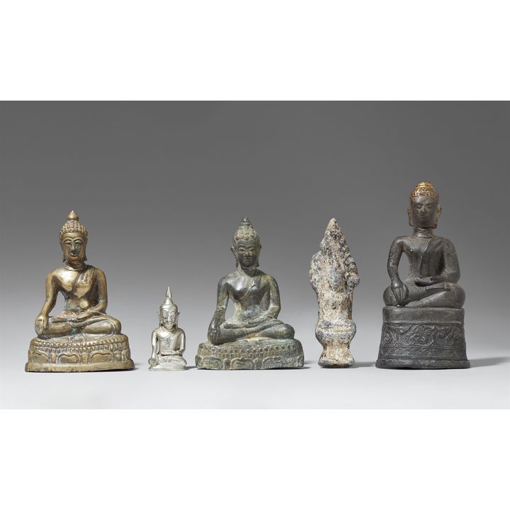 Five assorted metal figures of Buddha maravijaya. Thailand. 19th/20th century