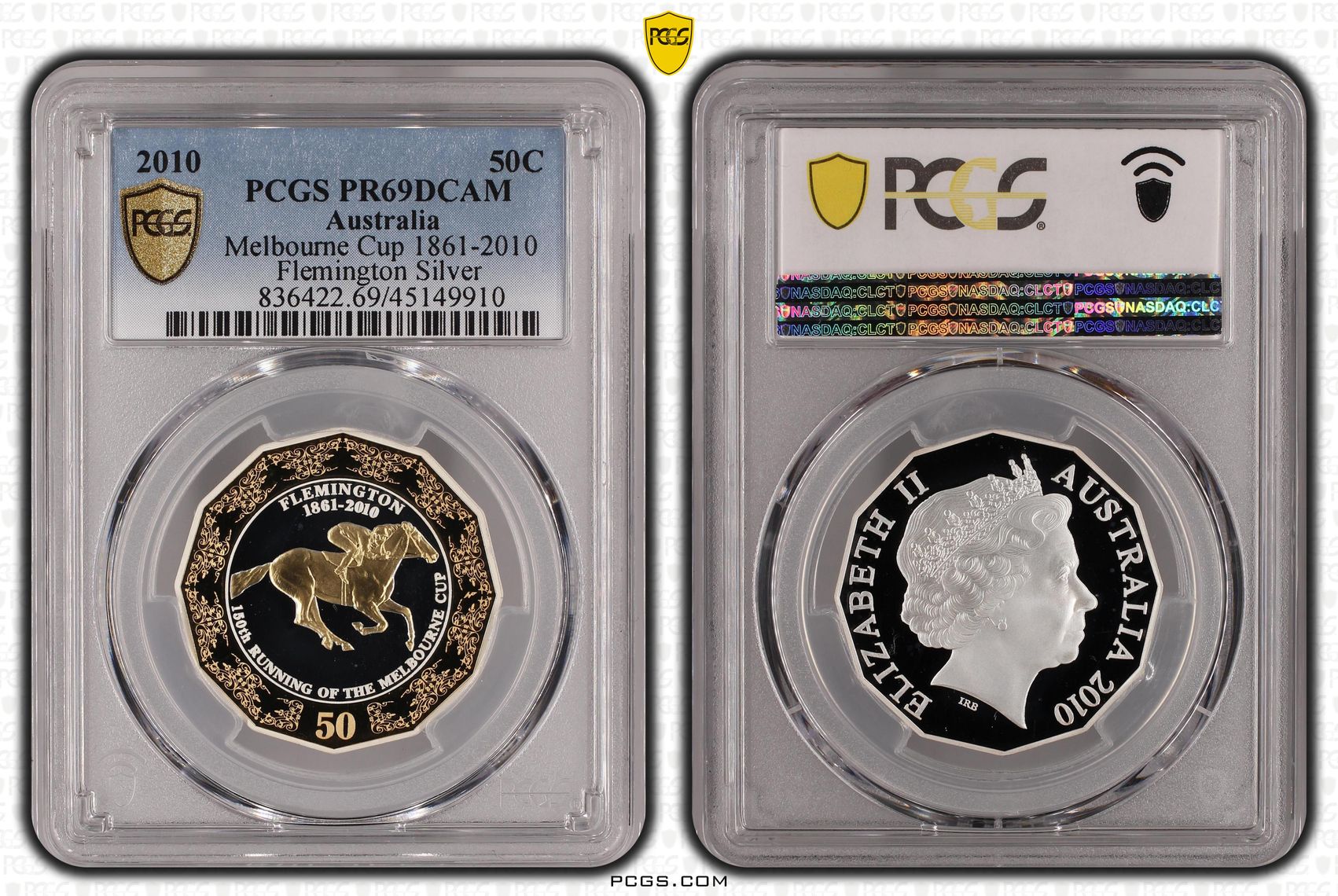 2010 Australia Fifty Cent, 50c Silver Proof Melbourne Cup 1861-2010 Flemington Silver PCGS - PR69DCAM -910