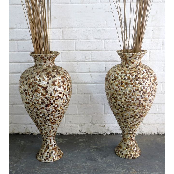 PAIR OF MOSAIC MOTHER OF PEARL VASES,