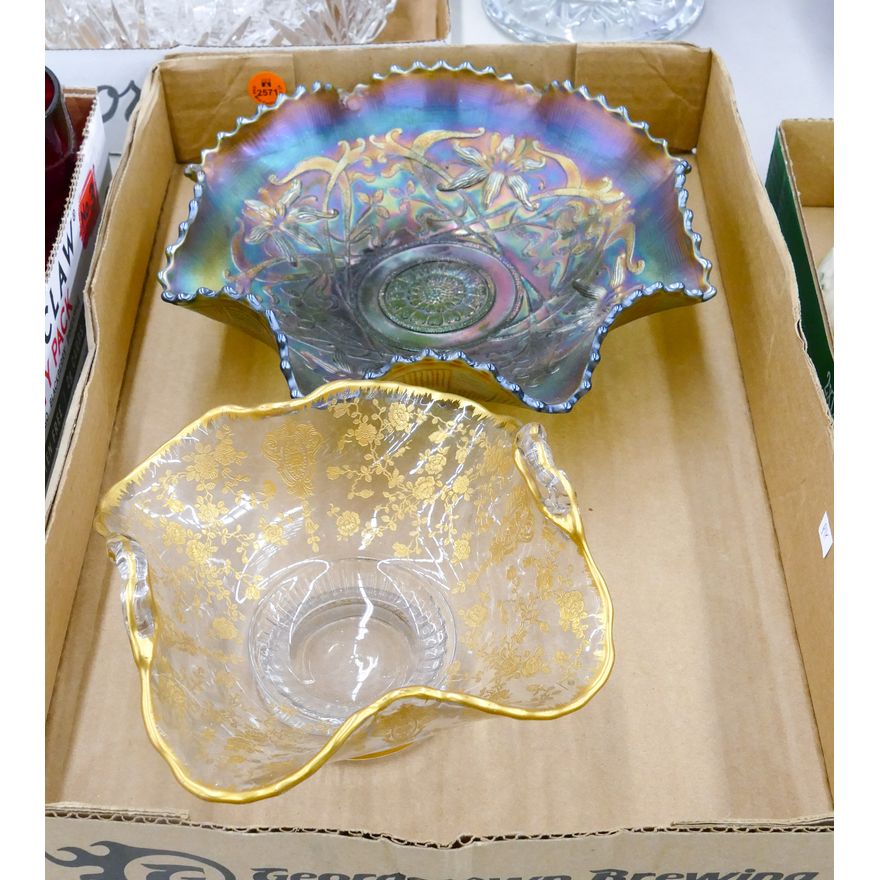 Box Carnival Glass Iris Bowl etc.