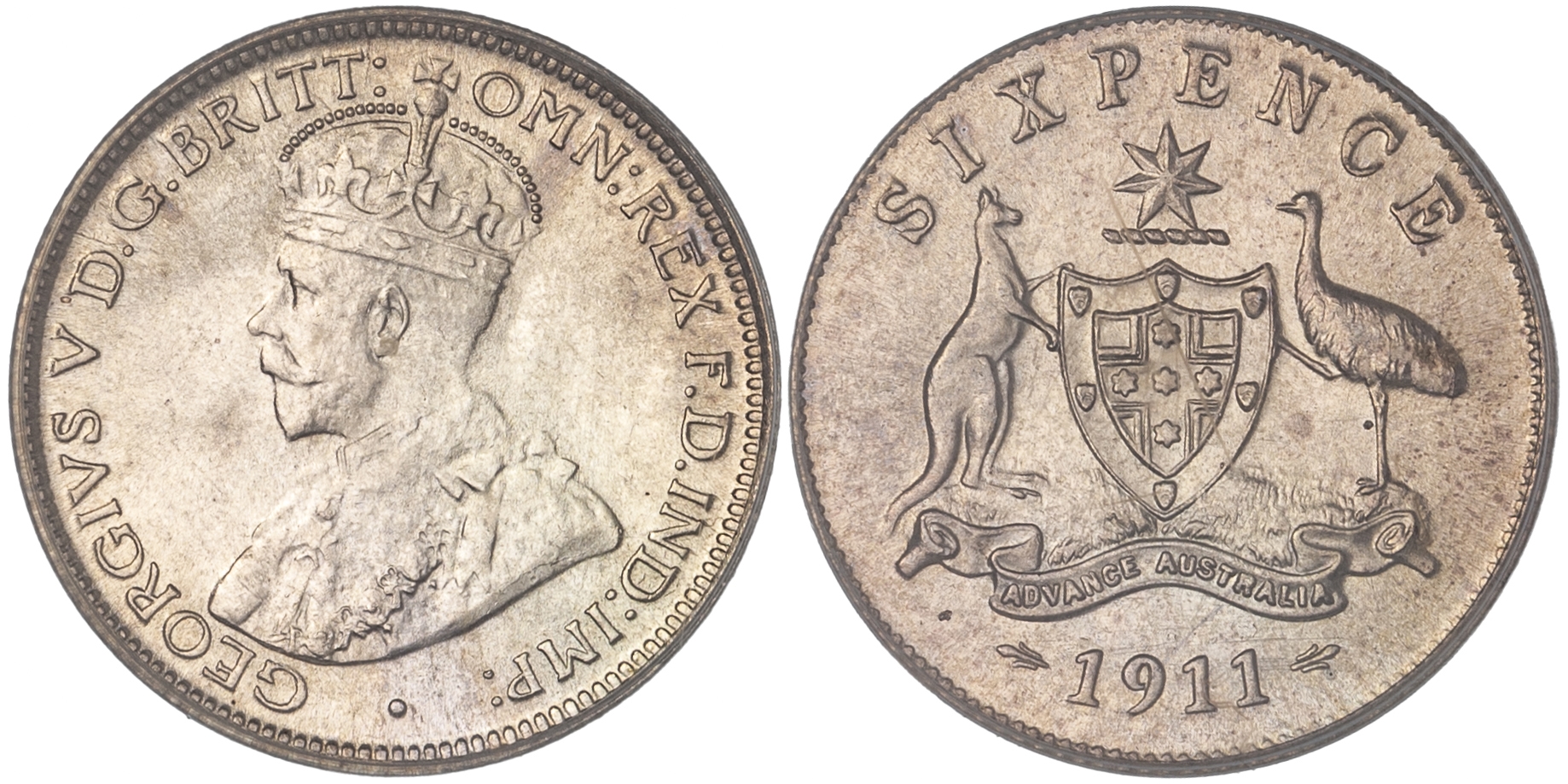George V, Sixpence, 1911, PCGS MS65
