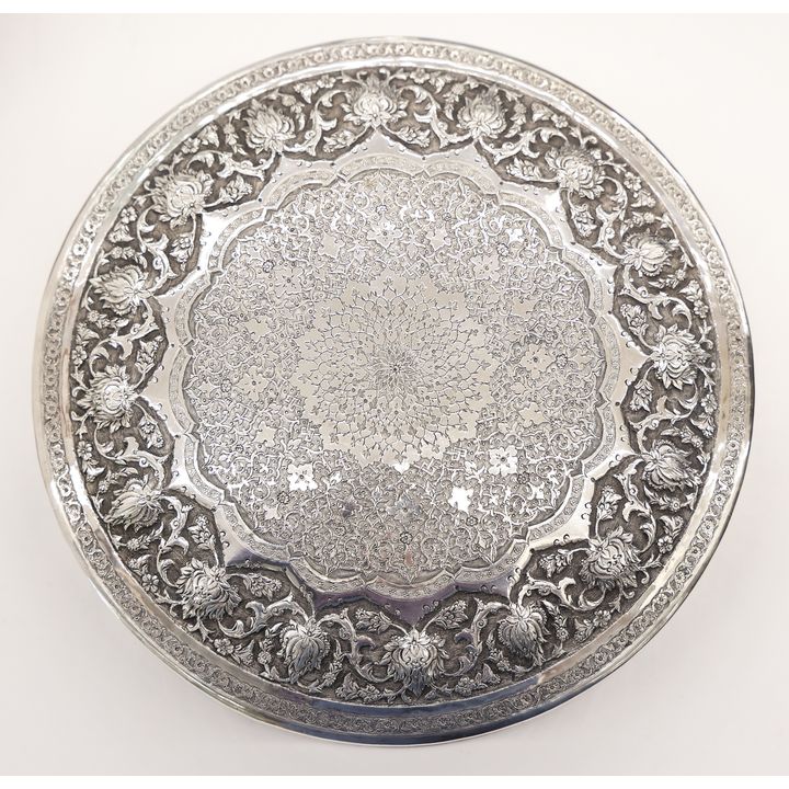 Ornate Persian Iran 900 Silver Round Table Box