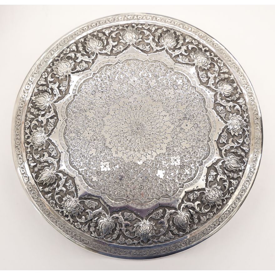 Ornate Persian Iran 900 Silver Round Table Box