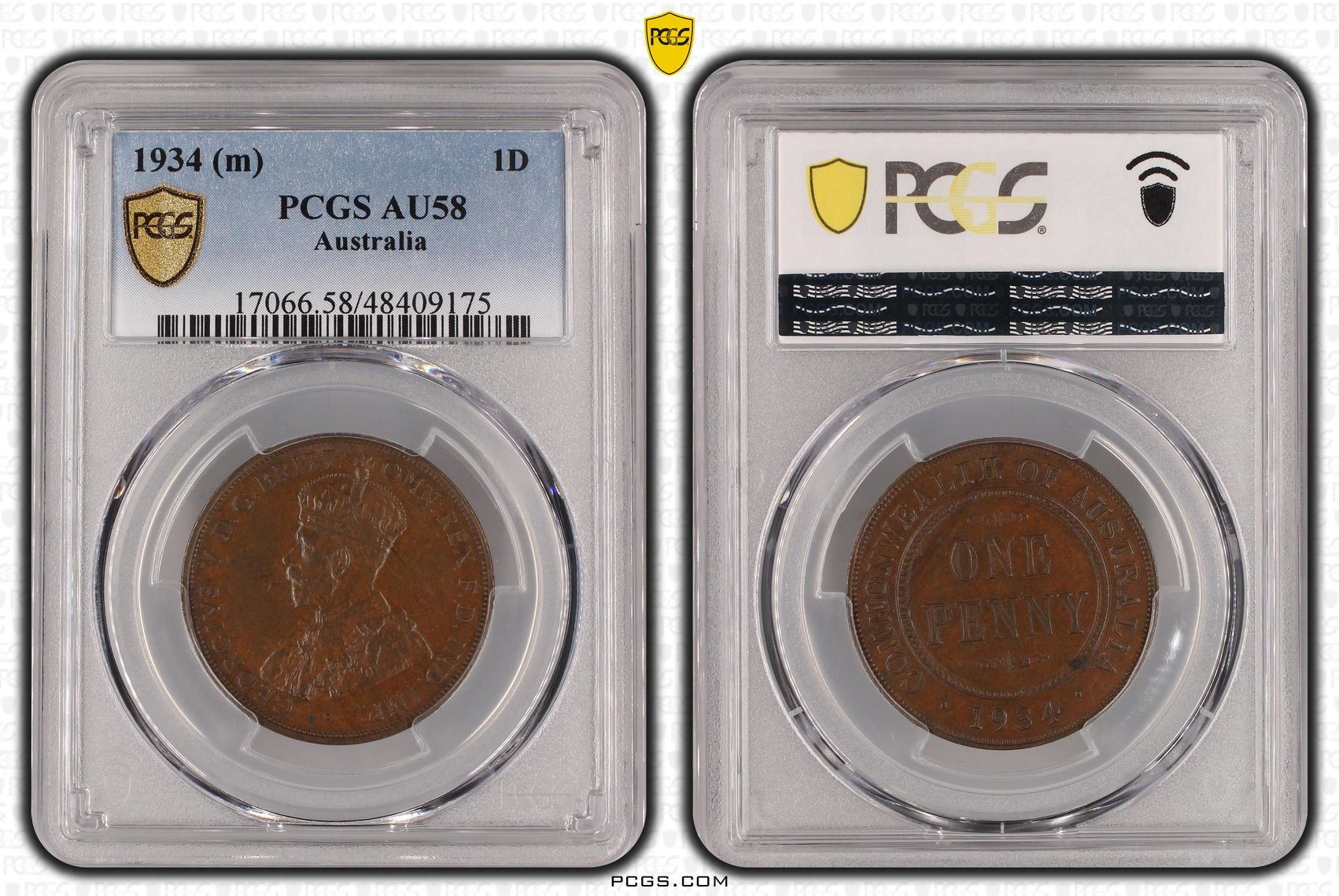 George V, Penny, 1934, PCGS AU58BN