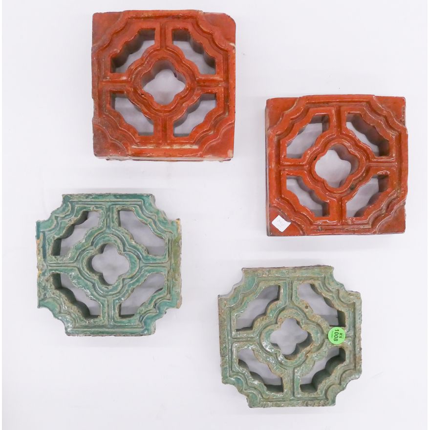 4pc Antique Chinese Ceramic Tiles- 6x6'' each