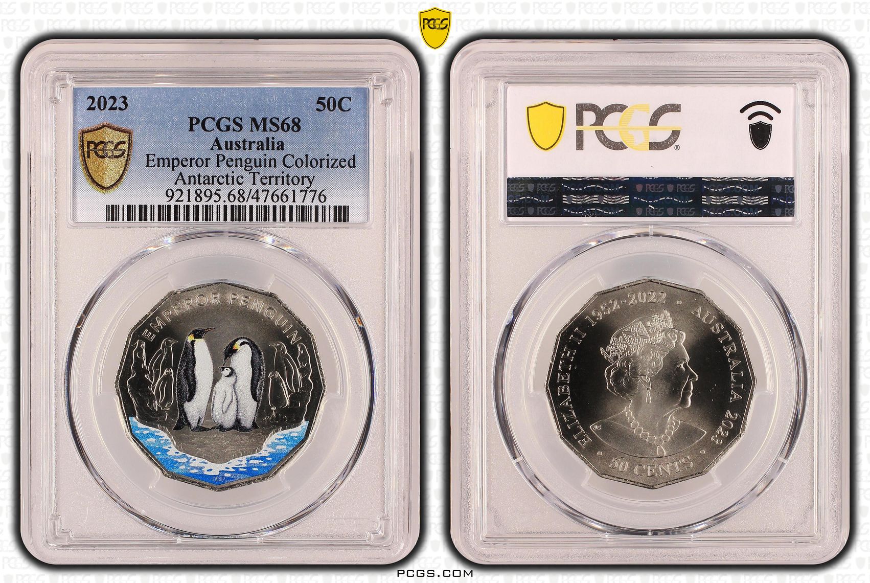 Elizabeth II, Emperor Penguin Colorized, Fifty Cent, 2023, PCGS MS68