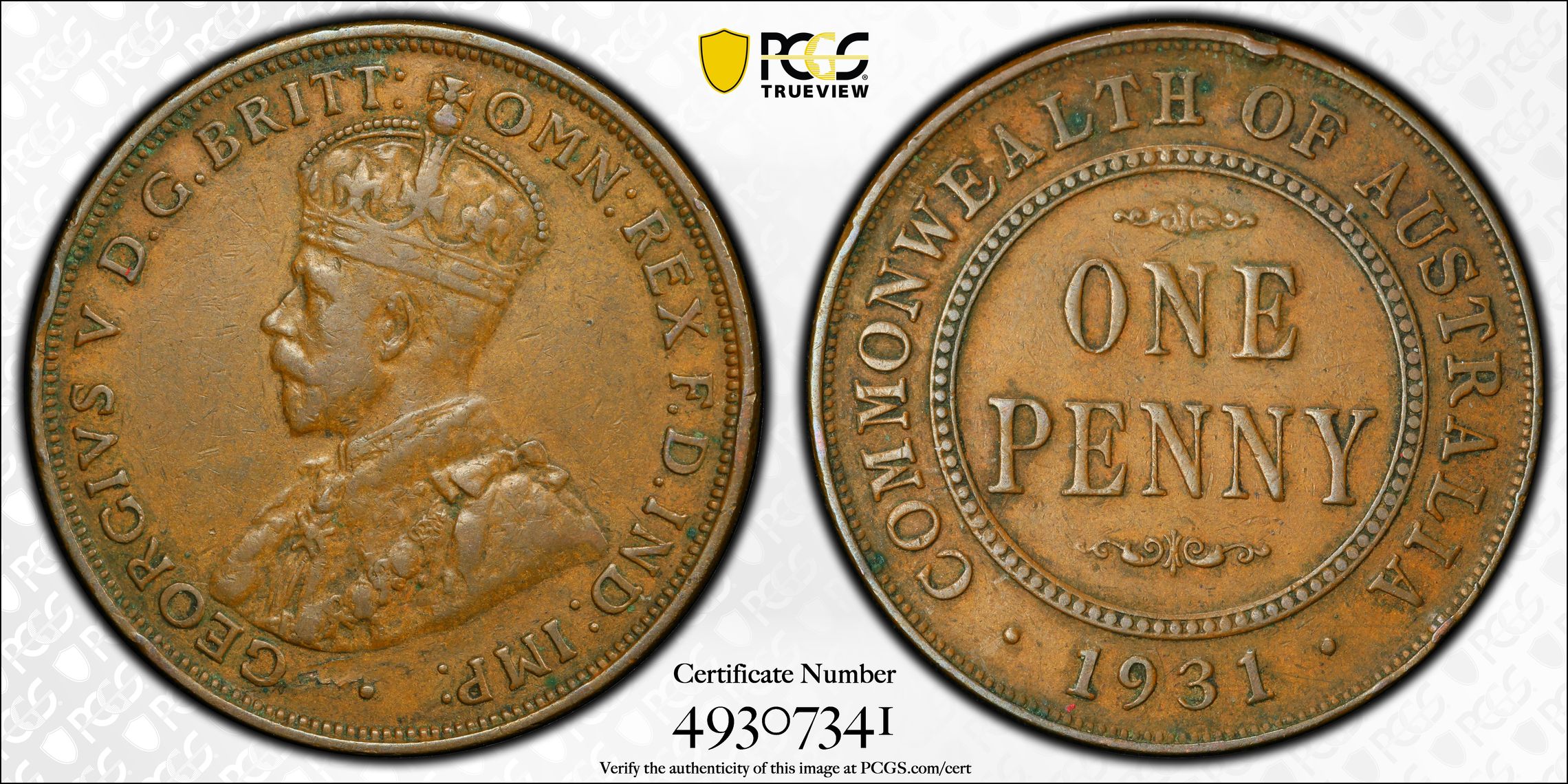 45 · Indian obverse, Aligned date, Penny, 1931, PCGS XF40BN