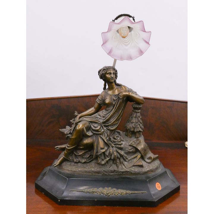 Antique Figural Woman Metal Table Lamp- 20x17''